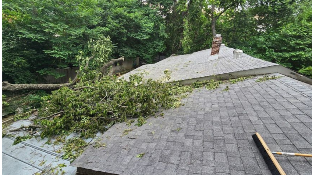 Roof storm damage checklist homeowner inspecting a roof after a severe Missouri storm to identify potential damage and protect the home from further issues.