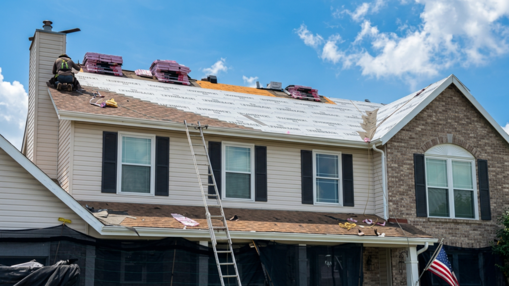 roof replacement debris protection using tarps and netting to protect landscaping, siding, windows, and outdoor areas during a residential roof