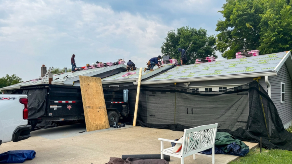 Roofing project Missouri crew installing shingles on a home in Washington MO