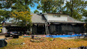 Complex roof replacement Missouri showing a multi-section roofline prepared for professional installation